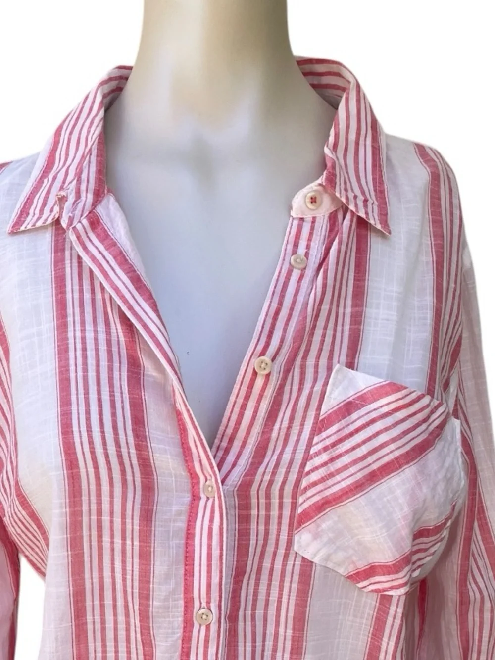 Merona Women's Pink Striped Long Sleeve Tunic Blouse – Size XL